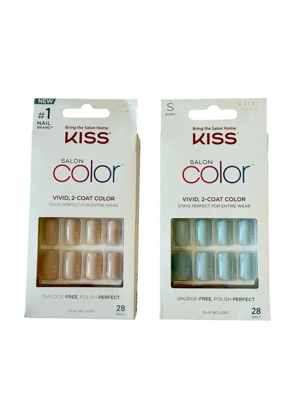 Kiss Salon Color Short Square/Squoval Neutral Nude & Blue Press On Nails x2